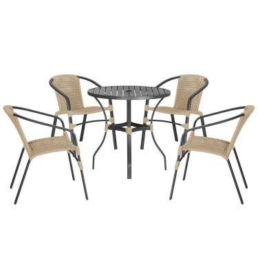 Imagem de 04 Cadeiras Floripa E Mesa Roma 80cm Preta Trama Original Rami