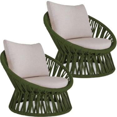 Imagem de 2 Poltrona área Externa Monza Alumínio Pintura Corda Náutica Verde Musgo