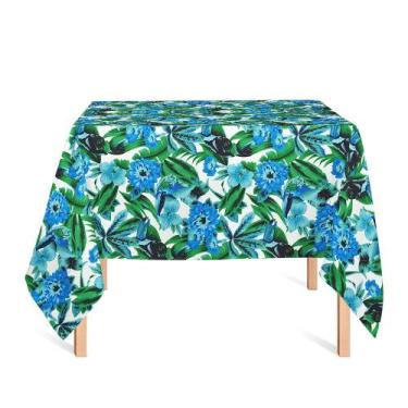 Imagem de Toalha de Mesa Quadrada em Tecido Jacquard Estampado Tucano Azul, 1,40