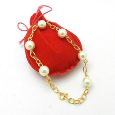 Imagem de Pulseira Feminina 19Cm Perola 8Mm Banhada Ouro 18K Pl308 - Wnbijouteri