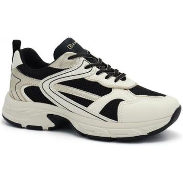 Imagem de Tênis Feminino Ramarim Jogging Leve Casual Confortável Creme e Preto 2