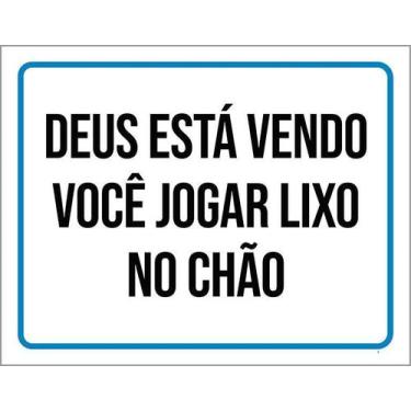 Imagem de Kit 5 Placa Acm Deus Está Vendo Você Jogar Lixo Chão 18X23 - Sinalizo