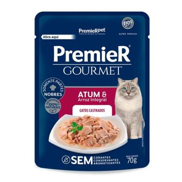 Imagem de Ração Úmida Premier Gourmet Gatos Adultos Castrados Atum E Arroz Integral - 70g