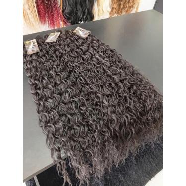 Imagem de Aplique de Cabelo Fibra Russa Tela Semi Humano Natural 70cm Cacheado P