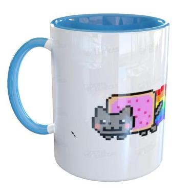 Imagem de Caneca Porcelana Nyan Cat Meme - Pense Canecas, Azul Claro