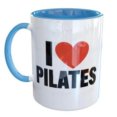 Imagem de Caneca Porcelana Eu amo Pilates - Pense Canecas, Azul Claro