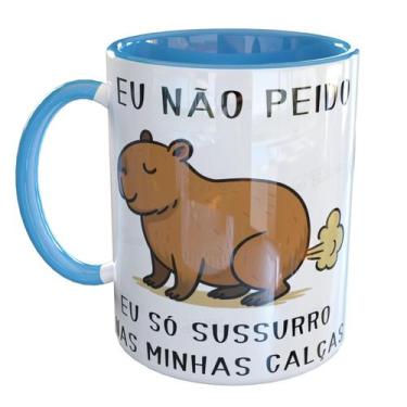 Imagem de Caneca Porcelana Capivara Engraçada Eu Não Peido - Pense Canecas, Azul