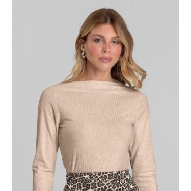 Imagem de Blusa Feminina Manga Longa Canelada Dianna Rosa, GG, Rosa