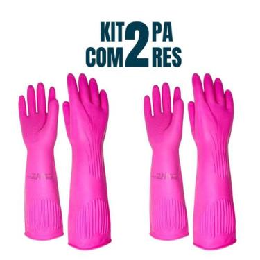 Imagem de Kit 2 Luvas De Látex Antiderrapante Rosa Borracha Grossa - Volk Do Bra