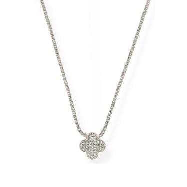 Imagem de Colar Feminino Folheado Prata Cordão Cravejado Com inspiração Vg - Prata