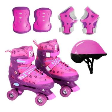 Imagem de Patins Roller Ajustável Rosa c/ Acessórios DMR6547 - DM Toys