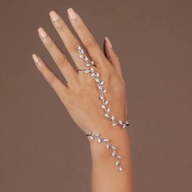 Imagem de Pulseira De Mão Ajustável Boho Feminina Com Folha E Zircônia Cúbica, J