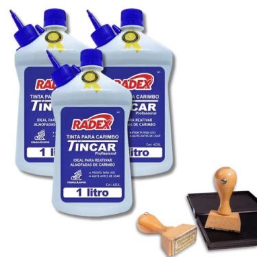 Imagem de Kit Tinta Para Almofada De Carimbo 3 Uni Recarga Cor Azul 1 Litro Cada