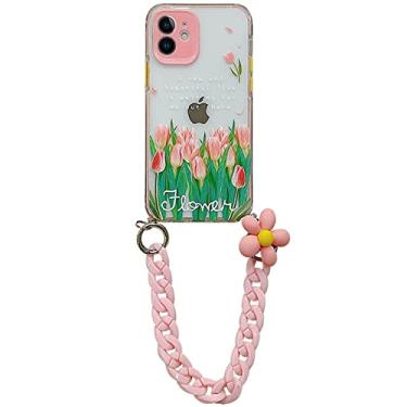 Imagem de Capa de telefone com corda de mão em flor rosa fofa para iPhone 12 13 11 Pro Max 7 8 Plus X XR XS Max Pulseira de flores rosa com capa macia transparente, DS176,2, For, iPhone7Plus