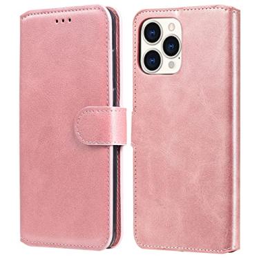 Imagem de LAHappyL Capa carteira para iPhone 13 Pro Max/13 Pro/13/13 Mini, capa protetora de couro PU com porta-cartões [capa de TPU macia] capa de telefone fólio para homens e mulheres, rosa, 13 Pro Max de 6,7 polegadas