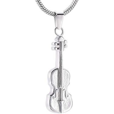 Imagem de TYBM Colar com pingente de urna joia memorial, joia com pingente, instrumento musical, joia de cremação, aço inoxidável, violino, memorial, Ur colar para mulheres