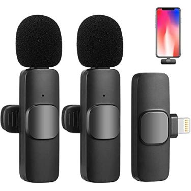 Imagem de 2 peças Microfone de lapela sem fio para dispositivos IOS, microfone duplo sem fio para gravação de vídeo, transmissão ao vivo, vlog, YouTube, Facebook, zoom - redução de ruído e plug-play. (Sem necessidade de APP/Bluetooth) (iPhone 2 peças)