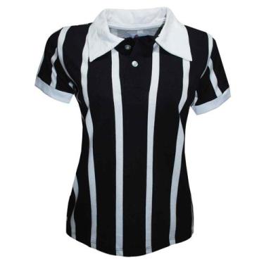 Imagem de Camisa Polo Botão Liga Retrô Feminina  Listrada G