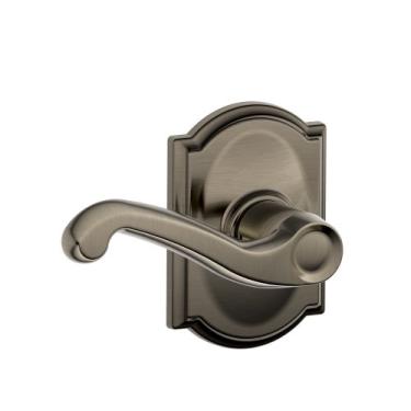 Imagem de (Passage, Antique Pewter) - Schlage F10 FLA 620 CAM Camelot Collection Flair Passage Lever, Antique Pewter