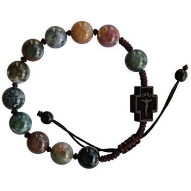 Imagem de Sine Cera Pulseira multicolorida de rosário ajustável de 10 mm de ônix e madeira jujujuba, Pedra, Ônix