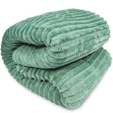 Imagem de Cobertor King Luster Corttex 100% Microfibra - Manta Casal Listrado Toque Macio Fofinho 2,20 x 2,40 - Antialérgico Soft aveludado Home Design Inverno (Verde Claro)