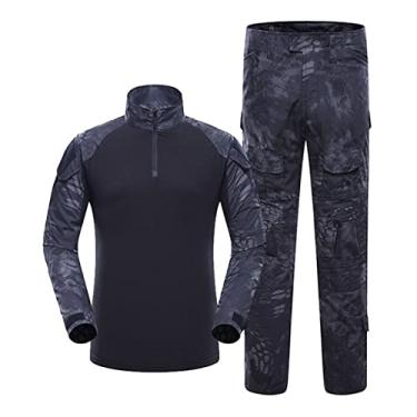 Imagem de Conjunto masculino de camiseta e calça de combate tático camuflado airsoft uniforme militar roupas de caça, preto, G