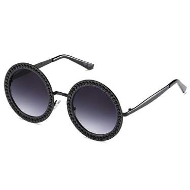 Imagem de SOJOS Óculos de sol redondos brilhantes com strass para festivais Gem Sunnies SJ1095, Armação preta C1/lente cinza gradiente com diamantes negros, Oversized