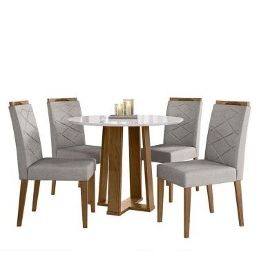 Imagem de Mesa de Jantar Isabela 100x100 com 4 Cadeiras Caroline Ipê/Off White/Marfim - PR Móveis