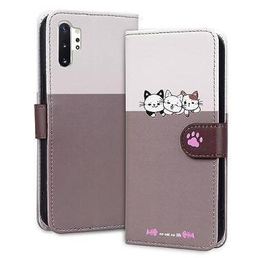 Imagem de Rnrieyta Miagon Capa para Samsung Galaxy Note 10 Plus, capa de desenho animado animal cão gato bonito padrão dobrável suporte couro PU emendado carteira flip capa protetora com compartimentos para