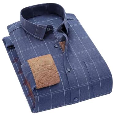 Imagem de Camisas masculinas quentes de lã acolchoadas de manga comprida, blusas confortáveis e grossas, botões de botão único para homens, Bn5655-09, G