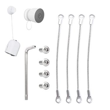 Imagem de VVHOOY Correntes de segurança antifurto anti-queda compatíveis com Google Nest Cam Outdoor (bateria), cabo de proteção à prova de ferrugem evita quedas, pacote com 4