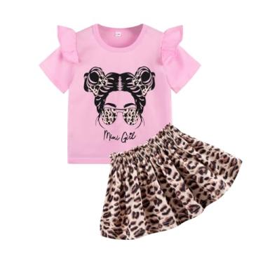 Imagem de Conjunto de duas peças de saia de verão para meninas, vestido de borboleta, saia de leopardo, conjunto de roupas de animal de aniversário, Rosa/figura, 6-7 Anos