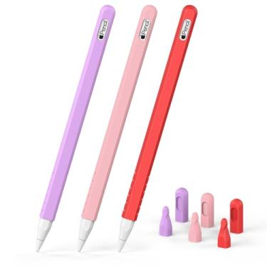 Imagem de Laviitp Pacote com 3 capas para Apple Pencil Pro 2024 e 2ª geração: acessórios de capa protetora para iPencil 2ª com 6 pontas, capa de silicone para Apple Pen 2 gerações, rosa + roxo + vermelho