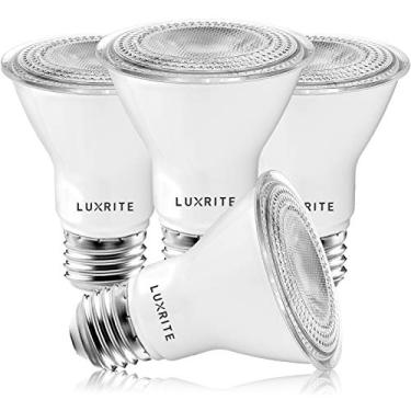 Imagem de Luxrite Pacote com 4 lâmpadas LED PAR20, equivalente a 50W, branco quente 2700K, lâmpada LED regulável, ambiente externo interno, 7W, 500 lúmens, classificação úmida, base padrão E26, listado pela UL