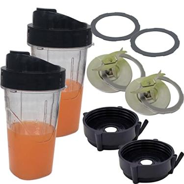Imagem de Copo de reposição de 680 g Blend-N-Go com tampa e lâmina Pro e fundo de pote de liquidificador 179854-000-000 para liquidificadores Oster Pro 1200 BLSTMB-CBG-000, BLSTMB-CBF-000 (2 x copos de 680 g