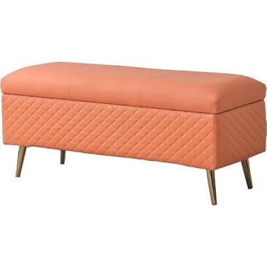 Imagem de Banco Pés Armazenamento Banco Couro Pu Otomano Para Descanso Pés Para Caixa Brinquedos Banco Sapato Extremidade Cama Banco Armazenamento Assento Para Corredor(Orange,100x40x45cm)
