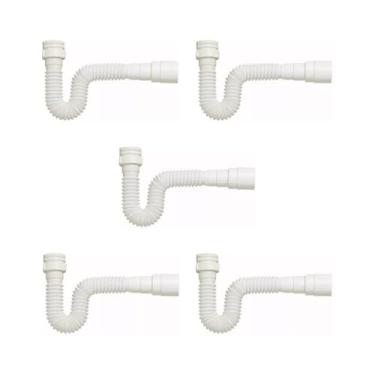 Imagem de Delflex, kIT 5 Sifão Sanfonado Branco Cozinha Pia Banheiro Tanque