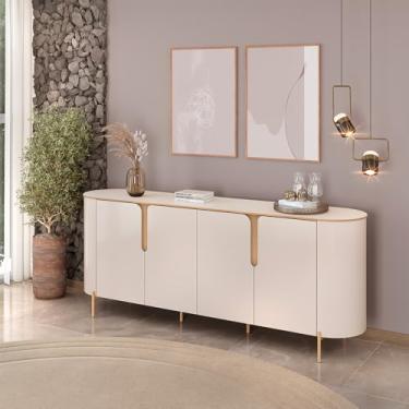 Imagem de Buffet Decorativo América 4 Portas Pés Metálicos Dourados Off White G18 - Gran Belo