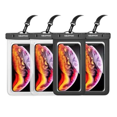 Imagem de newppon Bolsa impermeável para celular: Pacote com 4 protetores de celular transparentes flutuantes com cordão - Bolsa seca flutuante universal à prova d'água para iPhone Samsung Galaxy para piscina
