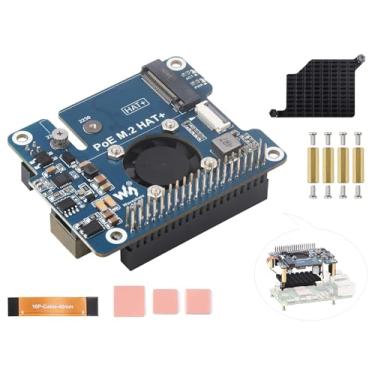 Imagem de Adaptador PCIe para M.2 com função PoE compatível com Raspberry Pi 5, Pi 5 POE HAT M.2-M-Key HAT+ suporta protocolo NVMe M.2 SSD 2230/2242, padrão de rede IEEE 802.3af/at com dissipador de calor de