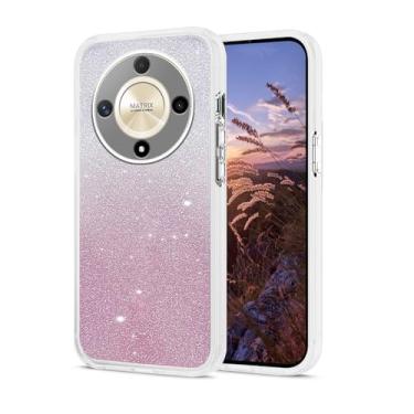 Imagem de Anlalish Capa para celular compatível com Honor Magic 6 Lite Glitter Honor Magic 6 Lite revestimento de silicone Fundas acessórios de proteção da câmera à prova de choque (branca)