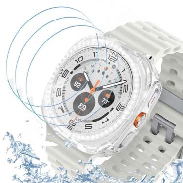Imagem de DEALELE [Pacote com 1+3 capas compatíveis com Samsung Galaxy Watch 7 Ultra (47 mm), capa protetora de PC Bling Diamond com protetor de tela de vidro temperado ultrafino 9H para mulheres e homens, 47