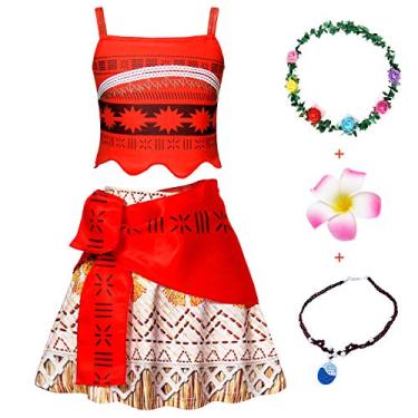 Imagem de Fantasia de princesa Cotrio para meninas, conjunto de duas peças, saia cropped top infantil, festa de aniversário, vestido com acessórios, roupa de cosplay de Halloween tamanho 10 (7-8 anos, vermelho)