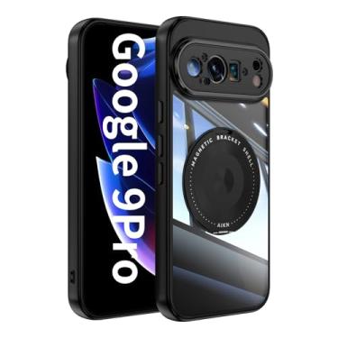 Imagem de Capa para Google Pixel 9 Pro com suporte de 360° [traseira rígida transparente] suporte magnético para carro [absorção de choque] capa transparente para Google Pixel 9 Pro (preto, Pixel 9 Pro)
