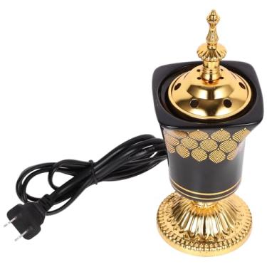 Imagem de HOMSFOU Bakhoor Queimador elétrico de incenso vintage árabe estilo Oriente Médio incensário elétrico de mesa queimador de aroma olíbano suporte de vela preto