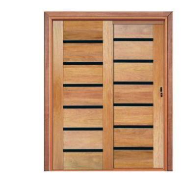 Imagem de Porta de Correr BBB Friso Preto 2 Folhas em Madeira Maciça Cedro Arana