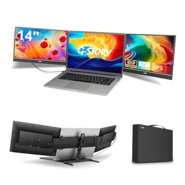 Imagem de G-STORY Extensor de tela triplo para laptop, monitor estendido portátil FHD 1080p de 35.6 cm, monitor de tela dupla com conexão de um cabo compatível com Mac/Windows serve para laptops de 13 a 17,3