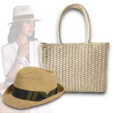 Imagem de Kit Chapéu Palha + Bolsa Praia Casual Feminino ABA CURTA PANAMÁ 340 - 