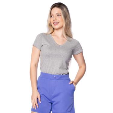 Imagem de Blusa Feminina Fore Básica de Gola V Cinza, Cinza, M