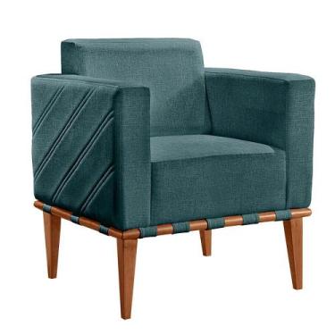 Imagem de Poltrona Delly Madeira Maciça Castellar Móbile, Linho Azul